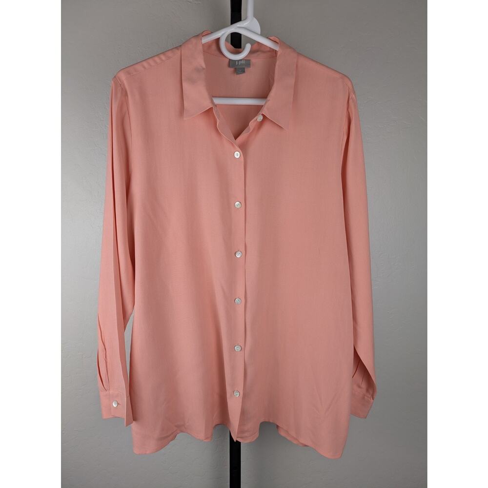 J. Jill 100% silk long sleeve collared blouse peach melon